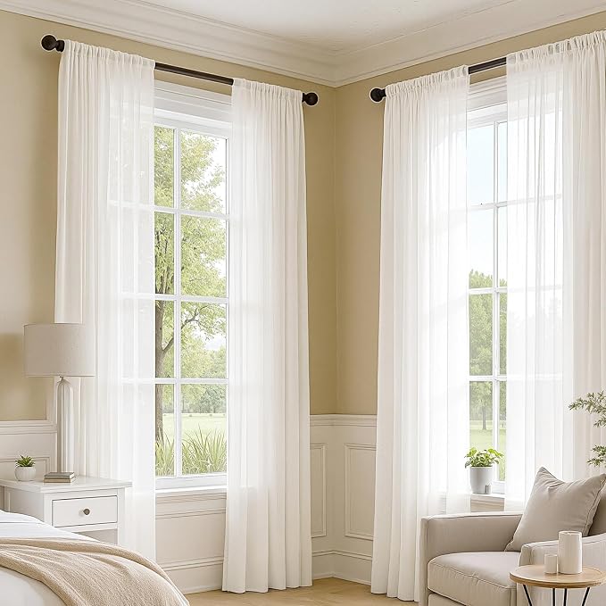 MIULEE Ivory Sheer Curtains 84 Inches Long, 4 Panels Set, Light Filtering Rod - Image 2