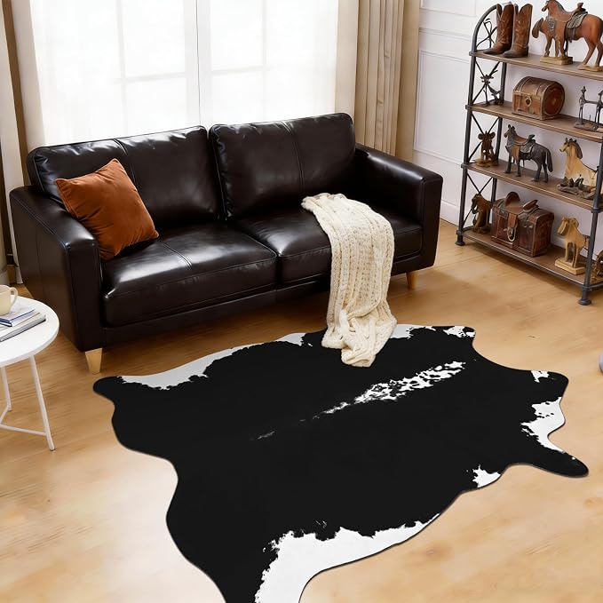 BENRON Premium Cowhide Rug Black, Faux Cow Hide Rugs - Image 3