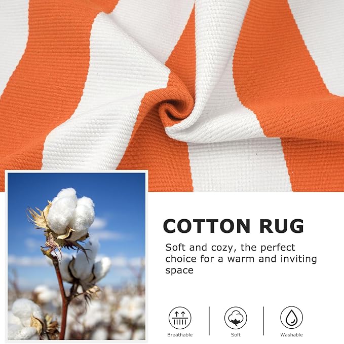 IOHOUZE Fall Door mat 4x6 Ft Orange White Striped Area Rug Washable Front Porch - Image 6