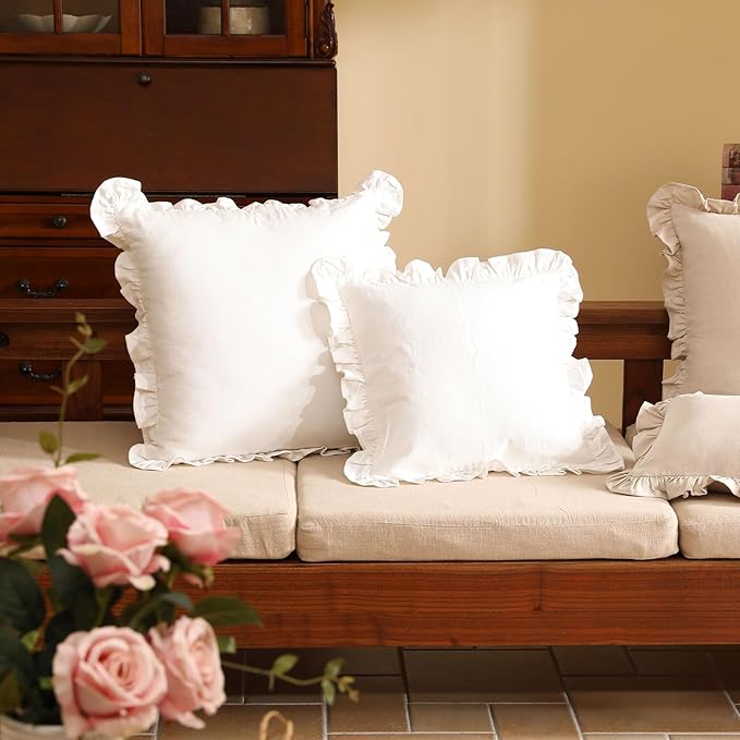 patdrea Shabby Chic White Decorative Throw Pillow Covers 22"x22" Set of 2 - Image 2