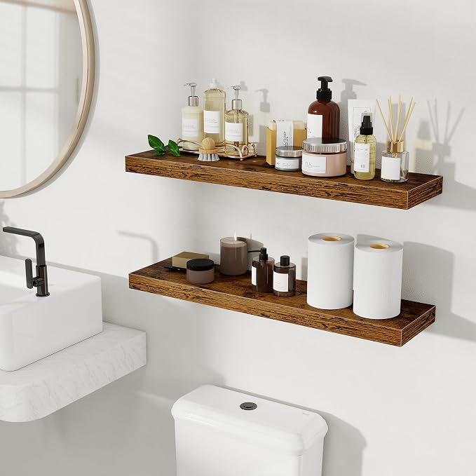 Fun Memories Floating Shelves for Wall, Rustic Wood Wall Mounted Shelves for - Image 2