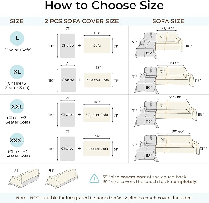 CAPALOCA Sectional Couch Covers, 2 Pieces Chenille Sofa Cover L Shaped Couch - Image 2
