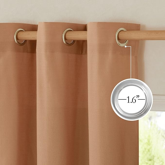 NICETOWN Thick Linen Burnt Orange Curtains 63 inches Long, Grommet Linen Weave - Image 2