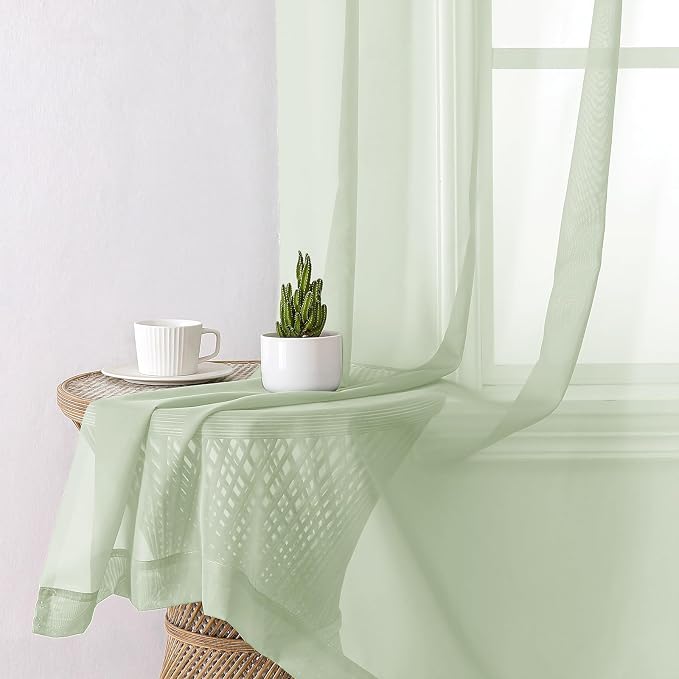 Lecloud Light Green Sheer Curtains 72 Inches Long 2 Panels, Soft Voile Light - Image 7