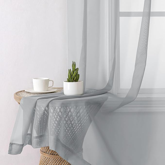 Aiyufeng Light Grey Sheer Window Curtains 63 Inches Long 2 PCS- Rod Pocket - Image 4