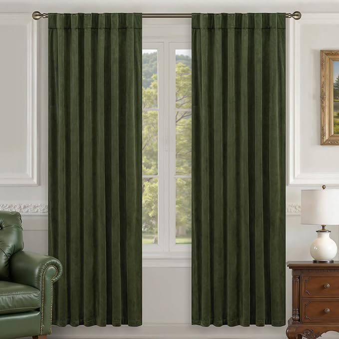 LAMIT Olive Green Velvet Curtains 80 Inch by LAMIT