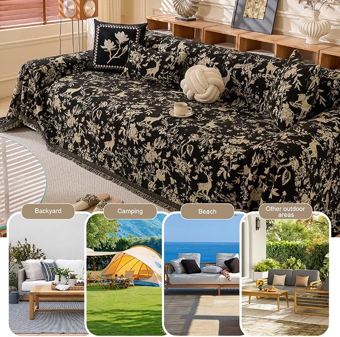 ROOMLIFE Black Sofa Cover, Vintage Boho Couch Cover - Image 6