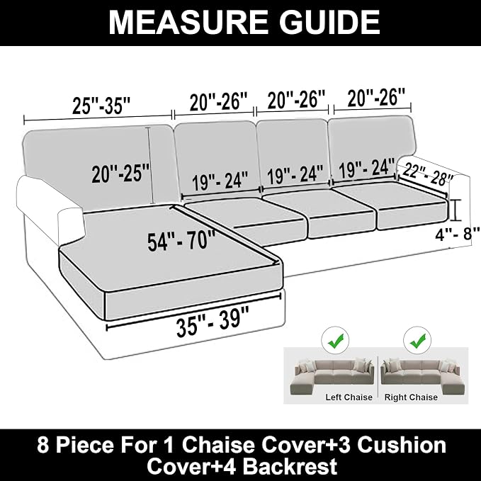 NAISI Sectional Couch Covers 8 Pieces Velvet Couch Cushion Covers L Shape Soft - Image 4