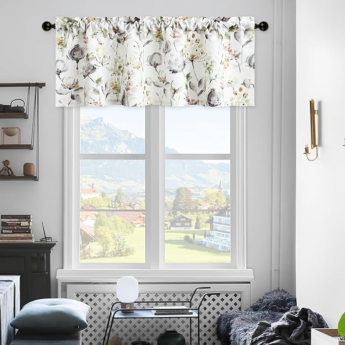 Leeva Modern Kitchen Valances for Windows, Watercolor Flower Print Window - Image 3