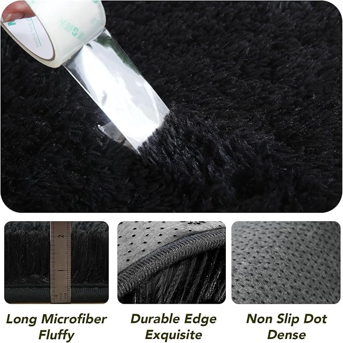 CAIYUECS Black Round Rug for Bedroom 4x4Feet: Soft and Fluffy Area Rug for Boys - Image 6