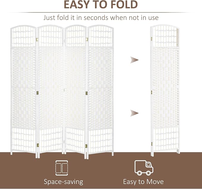 HOMCOM 4 Panel Room Divider, Folding Privacy Screen, 5.6' Room Separator - Image 3