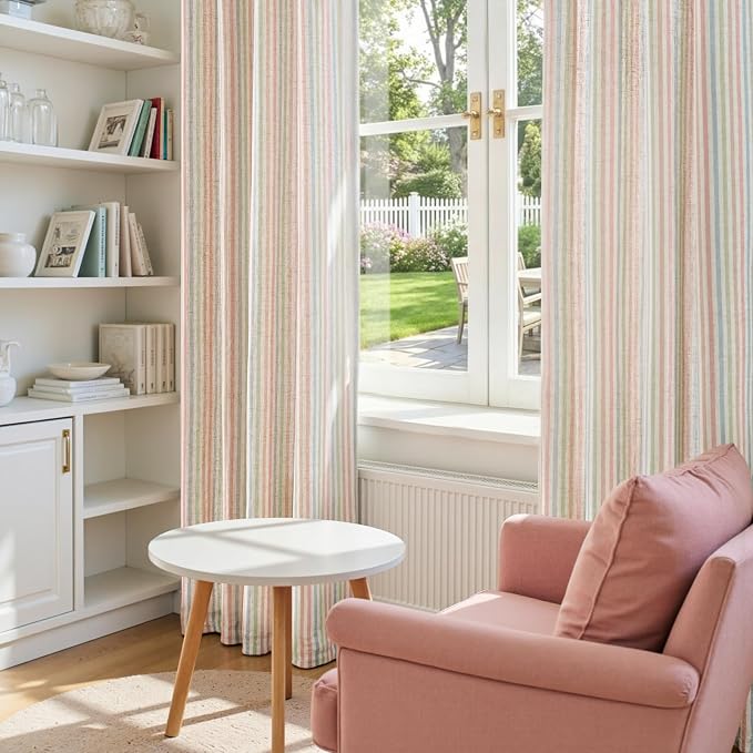 JINCHAN Linen Curtains for Living Room, Candy Striped Curtains 96 inch Length - Image 8