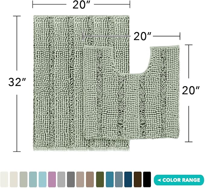 Turquoize Chenille Bathroom Rugs Set Non-Slip Bath Mats - Image 2