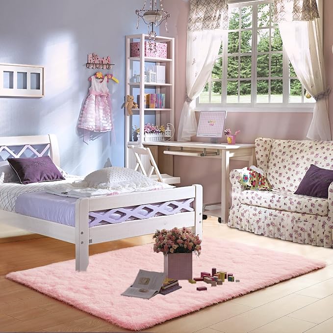 Merelax Pink Area Rugs for Living Room Bedroom Girls, 5x8 Soft Fluffy Fuzzy - Image 6