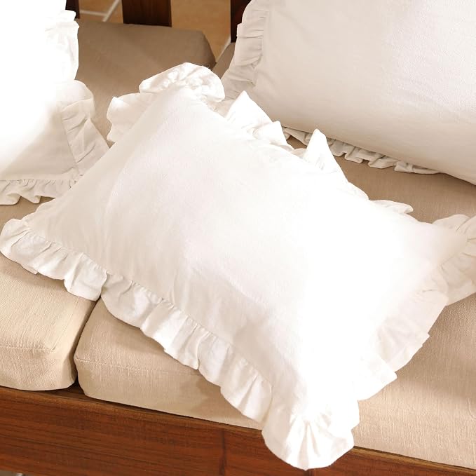 patdrea Shabby Chic White Decorative Throw Pillow Covers 12"x20" Set of 2 - Image 5