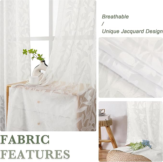 Lecloud Leia Ivory Sheer Curtains 78 Inches Long 2 Panels, Privacy Airy Voile - Image 7