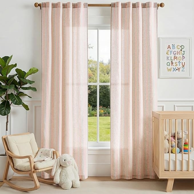 jinchan Linen Curtains for Living Room Candy Striped Curtains 84 inch Length - Image 3