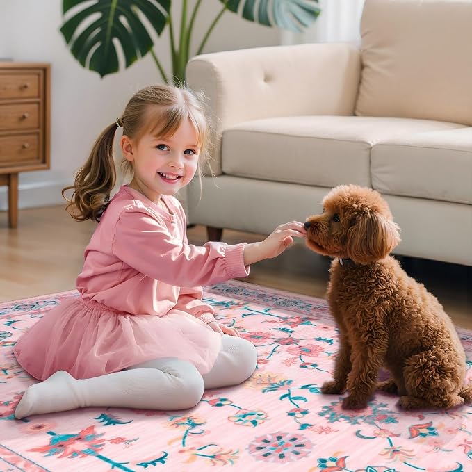 Tangsoo Pink Small Rug for Entryway, 2x3 Washable Entry Rug for Girls Nursery - Image 7