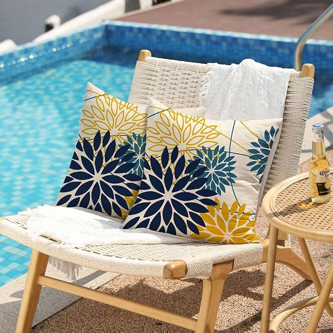 DFXSZ Blue Yellow Flower Pillow Covers 18x18 Inch Set of 2 Outdoor Throw - Image 2