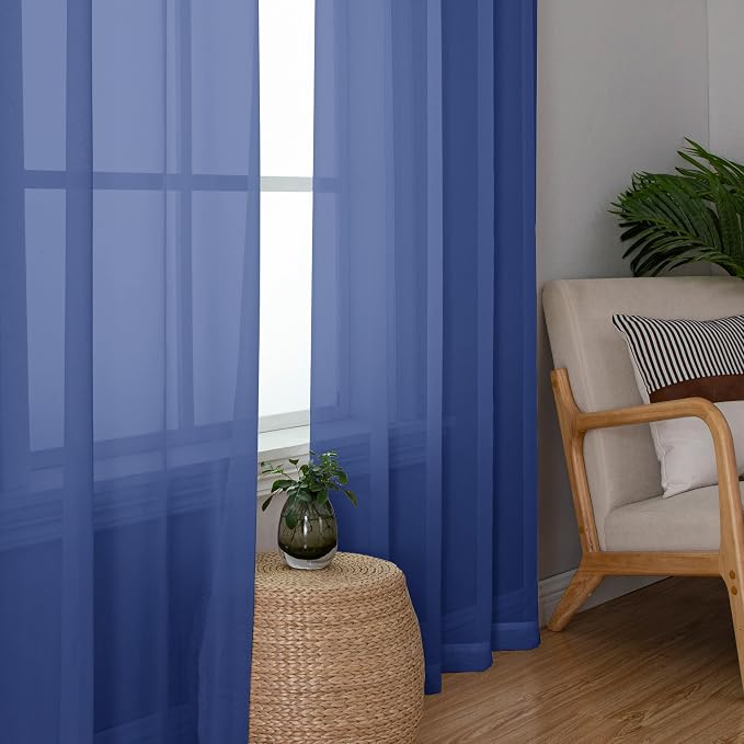 Chyhomenyc Royal Blue Sheer Curtains 96 inches Long 2 Panels, Light Filtering - Image 9