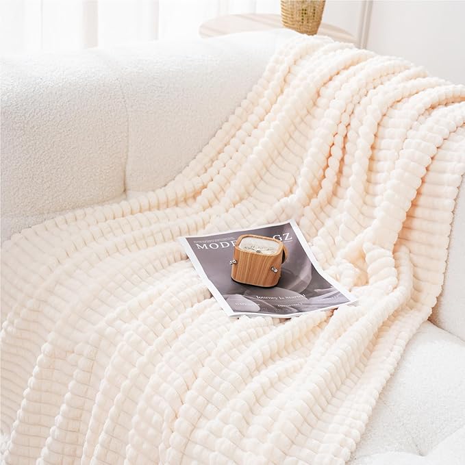 Puncuntex Flannel Fleece Throw Blanket Cream White 50"×60", Super Soft Plush - Image 4