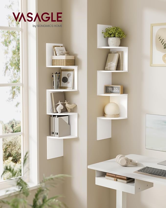 VASAGLE Set of 2, Corner Shelves Wall Mount, 4-Tier Floating Corner Bookshelves - Image 2