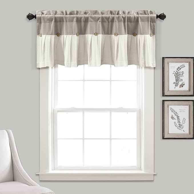 Lush Decor Linen Button Farmhouse Valance Curtians 52"W x 18"L Linen - Image 6