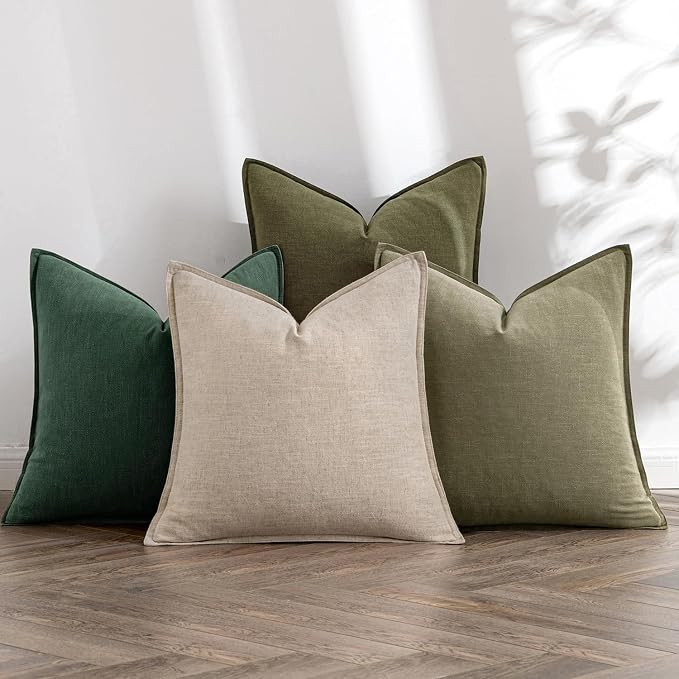 MIULEE Neutral Green Linen Pillow Covers Pack of 4 Decorative Natural Throw by MIULEE