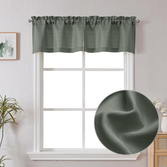 Chyhomenyc Bennet Olive Green Window Valance, Faux Linen Slub Textured Semi by Chyhomenyc