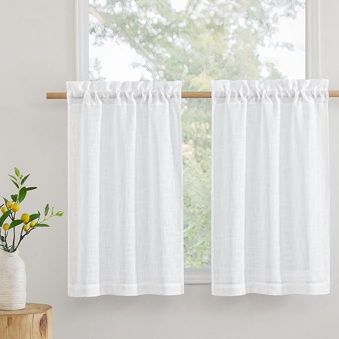 RYB HOME Half Curtains for Windows, Rod Pocket Decorative Thick Linen Burlap by RYBHOME