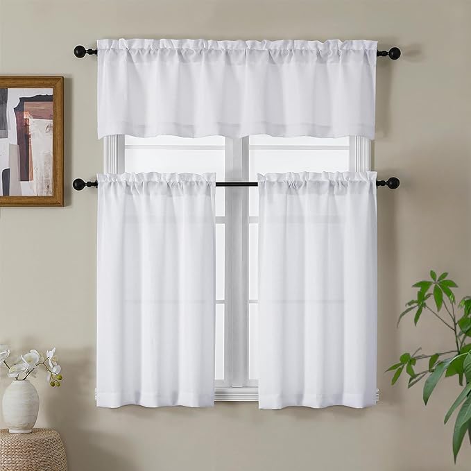 Gwine White Valance Curtain, Light Filtering Faux Linen Textured Valance - Image 2