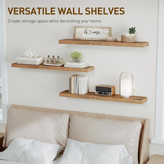 RALGEND Floating Shelves for Wall, 1.5" Thick Wall Shelf Set of 3 - Image 4