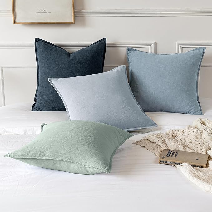 MIULEE Decorative Linen Euro Sham Pillow Covers 28x28 Inch Light Blue Boho - Image 5