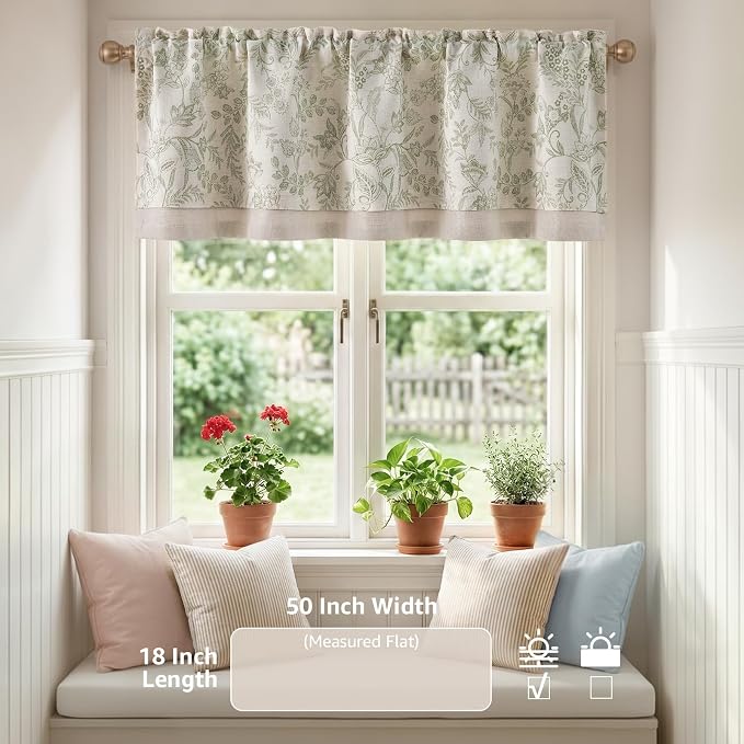 jinchan Linen Valance Curtain Farmhouse Floral Printed Small Window Curtain - Image 4