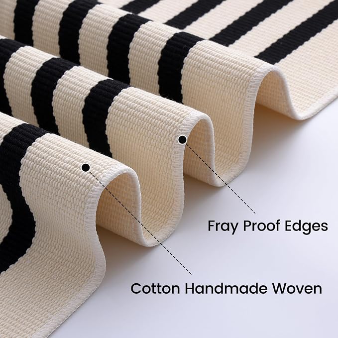 OLANLY Beige and Black Striped Rug 3' x 5' – Washable Cotton Doormat - Image 7