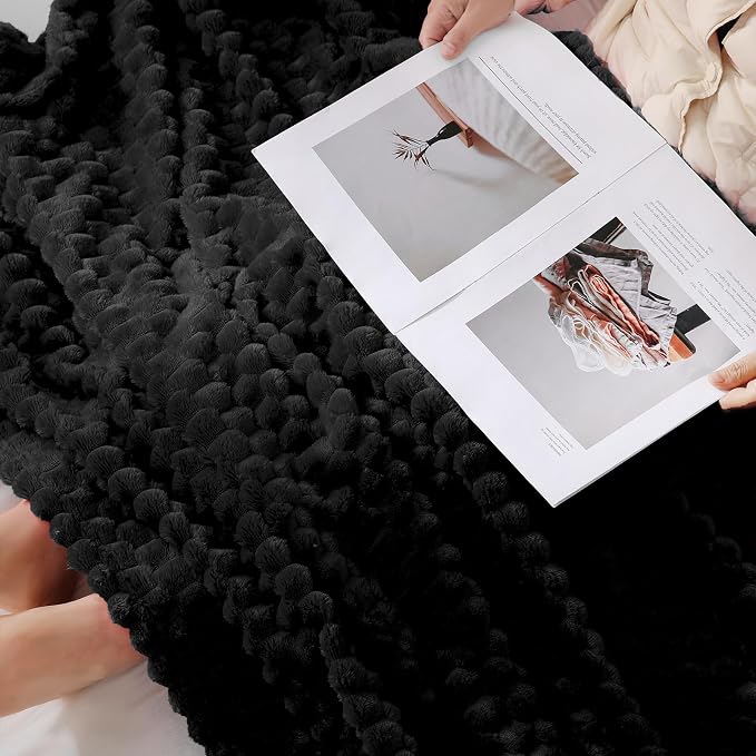 Puncuntex Black Throw Blanket 108"×90" inches Fuzzy 3D Jacquard Decorative - Image 6