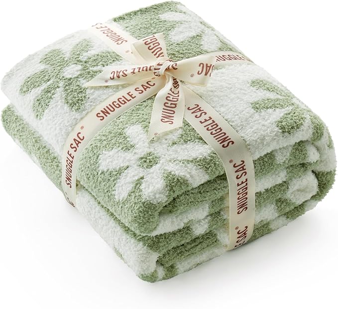 Snuggle Sac Checkered Blanket, Sage Green Flower Throw Blanket - Image 7
