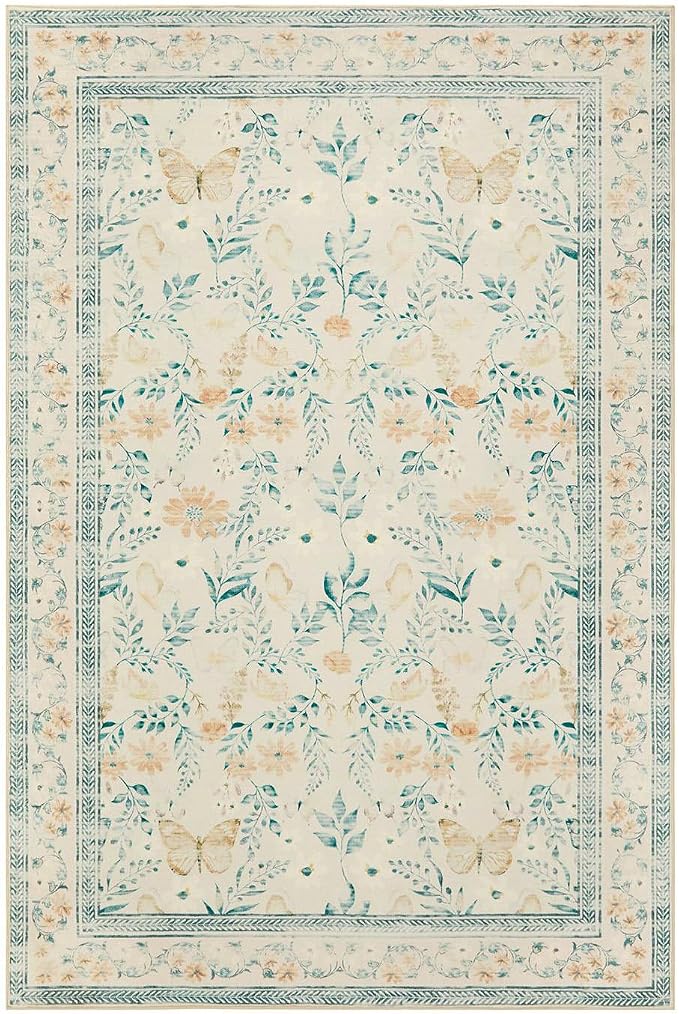 Rugxara Floral Rug for Living Room Bedroom, 5x7 Washable Rug, Large Non Slip - Image 2