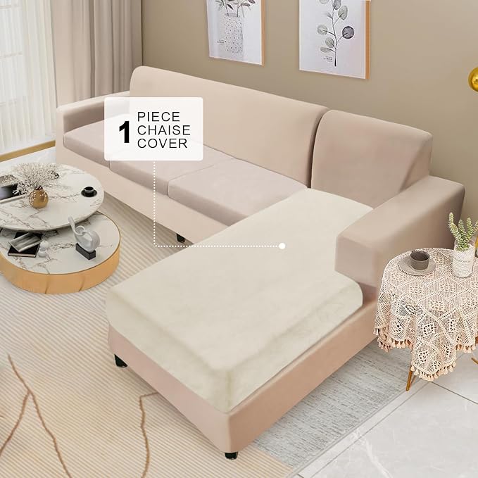NAISI Sectional Couch Cover 1 Piece Velvet Separate Chaise Lounge Cover Soft - Image 2
