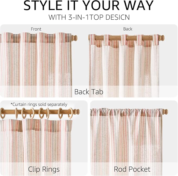 jinchan Linen Curtains for Living Room Candy Striped Curtains 84 inch Length - Image 6