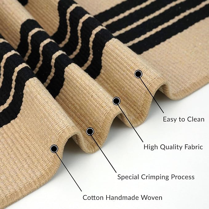 IOHOUZE Black and Tan Striped Rug 4'x6' Front Door Rugs Outdoor, Washable Area - Image 7