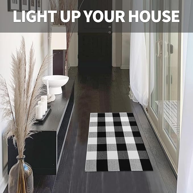 IOHOUZE Buffalo Plaid Checkered Rug 2x3 Ft Front Door Mats, Washable Area Rugs - Image 3