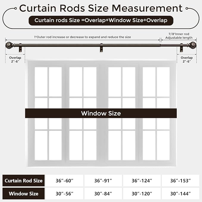 Long Bronze Curtain Rod, Heavy Duty 1 Inch Decorative Curtain Rods - Image 6