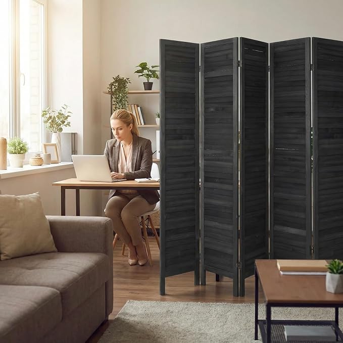 Bluecat 8 Panel Room Divider, Freestanding Solid Wood Partition Wall - Image 6