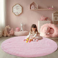 Round Fluffy Pink Rug 4x4ft: Ultra Soft Furry Girls Bedroom Carpet- Oval Plush by CAIYUECS