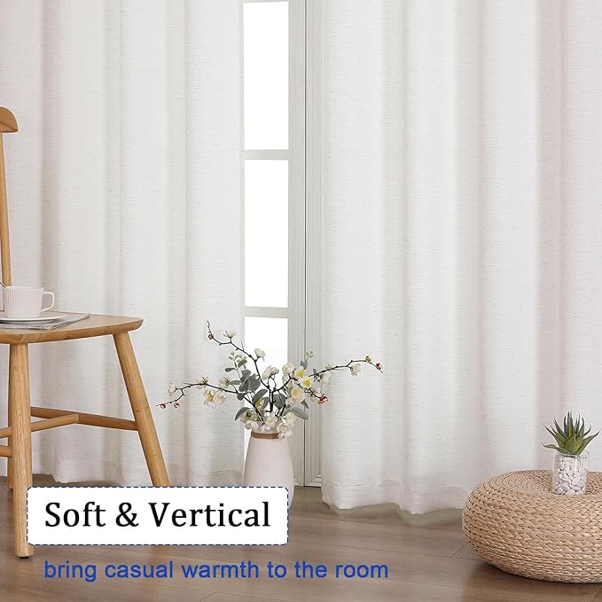 Chyhomenyc Bennet Natural Linen Curtains 90 Inch Length 2 Panels Set, Faux - Image 6