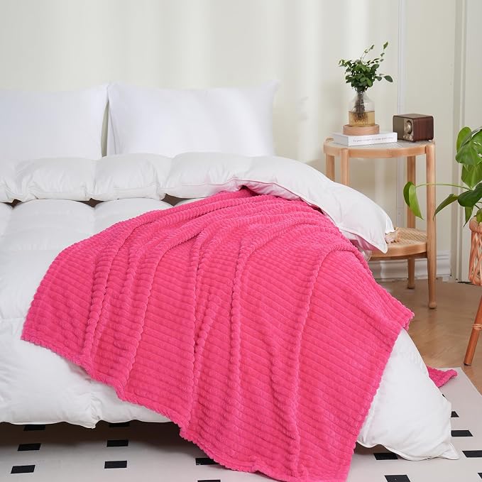 Puncuntex Flannel Fleece Throw Blanket Hot Pink 90"×90", Super Soft Plush Cozy - Image 2