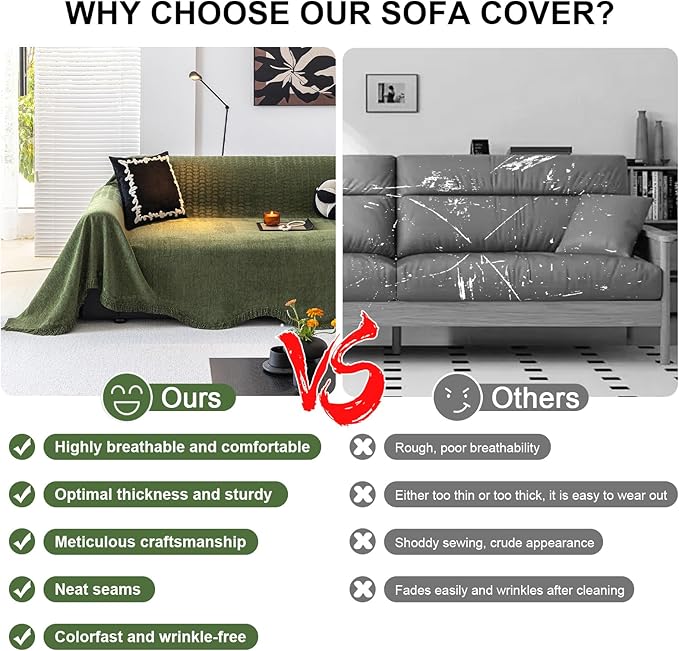 ROOMLIFE Green Couch Cover Sofa Covers, Chenille Couches Covers - Image 5