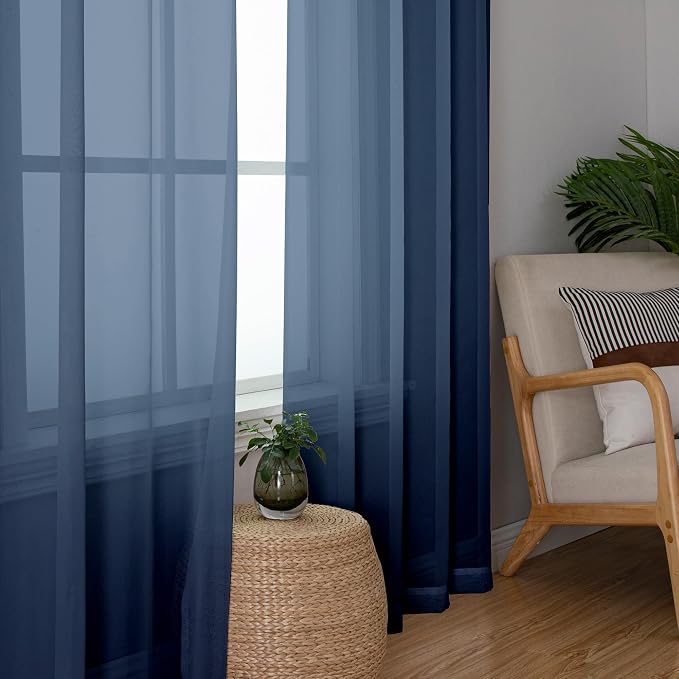 OWENIE Blue Sheer Curtains, Sheer Curtains 78 inches Long 2 Panels Set - Image 3