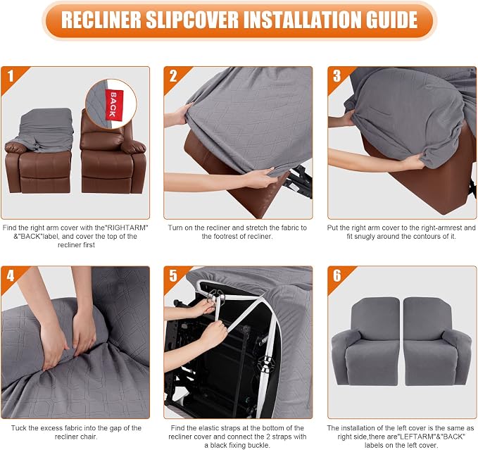 VANSOFY Recliner Cover, 2-Pieces Stretch Reclining Couch Cover - Image 6